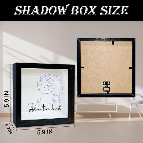 Adventure Fund Black Shadow Box Frame, Honeymoon Fund Box with Slot, Globe Themed Travel Memory Box, Adventure Archive Box Gifts, Decorative Wooden Money Savings, Wedding Gifts for Newlyweds -02 in Saudi Arabia