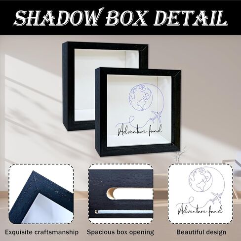 Adventure Fund Black Shadow Box Frame, Honeymoon Fund Box with Slot, Globe Themed Travel Memory Box, Adventure Archive Box Gifts, Decorative Wooden Money Savings, Wedding Gifts for Newlyweds -02 in Saudi Arabia
