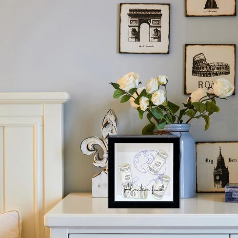 Adventure Fund Black Shadow Box Frame, Honeymoon Fund Box with Slot, Globe Themed Travel Memory Box, Adventure Archive Box Gifts, Decorative Wooden Money Savings, Wedding Gifts for Newlyweds -02 in Saudi Arabia
