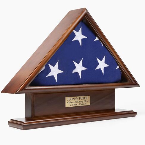 DECOMIL- 5x9 Flag Display Case Shadow Box with Base, Cherry Finish, Name Plate Space, Solid Wood (Regular) in Kuwait