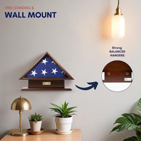DECOMIL- 5x9 Flag Display Case Shadow Box with Base, Cherry Finish, Name Plate Space, Solid Wood (Regular) in Kuwait