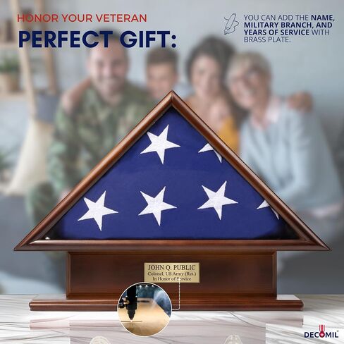 DECOMIL- 5x9 Flag Display Case Shadow Box with Base, Cherry Finish, Name Plate Space, Solid Wood (Regular) in Kuwait