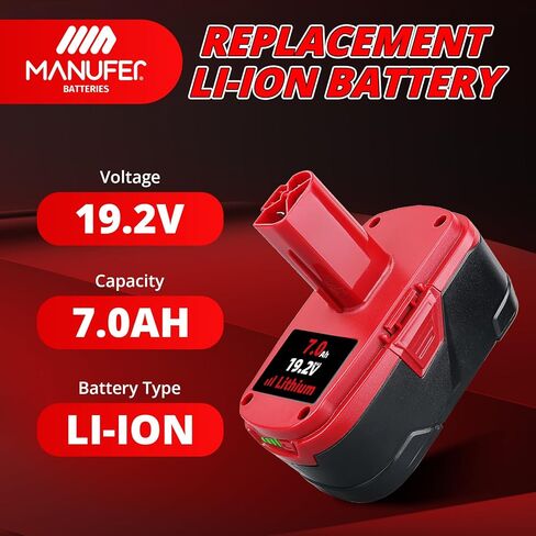 MANUFER 7.0Ah 2PACK 19.2V C-3 Replacement for Craftsman 19.2 Volt Li-ion Battery 130279005 1323903 130211004 11375 11045 315.115410 315.11485 Cordless Battery in Kuwait