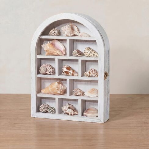 DoubleFill Trinket Shelf Wooden Shadow Box Display Case with Shelves Acrylic Door Large Wall Mounted Display Shadow Box Figure Curio Trinket Medals Craft Collection(Arch,Retro White,10" X 15") in Saudi Arabia