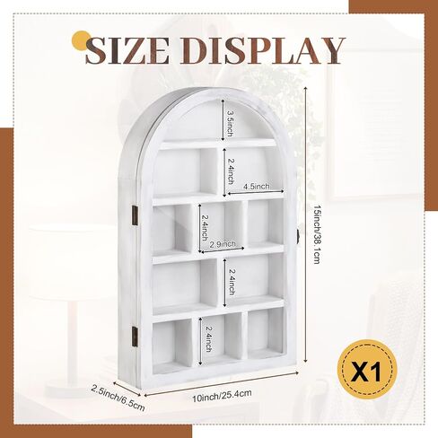 DoubleFill Trinket Shelf Wooden Shadow Box Display Case with Shelves Acrylic Door Large Wall Mounted Display Shadow Box Figure Curio Trinket Medals Craft Collection(Arch,Retro White,10" X 15") in Saudi Arabia