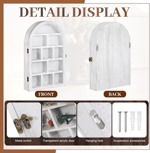 DoubleFill Trinket Shelf Wooden Shadow Box Display Case with Shelves Acrylic Door Large Wall Mounted Display Shadow Box Figure Curio Trinket Medals Craft Collection(Arch,Retro White,10" X 15") in Saudi Arabia