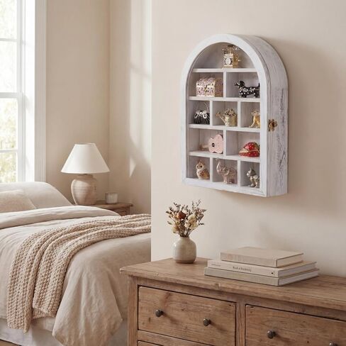 DoubleFill Trinket Shelf Wooden Shadow Box Display Case with Shelves Acrylic Door Large Wall Mounted Display Shadow Box Figure Curio Trinket Medals Craft Collection(Arch,Retro White,10" X 15") in Saudi Arabia