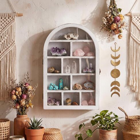 DoubleFill Trinket Shelf Wooden Shadow Box Display Case with Shelves Acrylic Door Large Wall Mounted Display Shadow Box Figure Curio Trinket Medals Craft Collection(Arch,Retro White,10" X 15") in Saudi Arabia