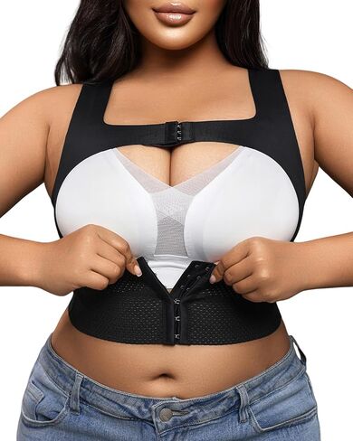 Plus-Size Open-Bust Posture Shaper Vest, X-Back Smoothing Panel, Wide Straps, Underarm Coverage in Saudi Arabia