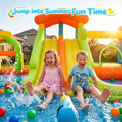 FOOING White Bounce House, Inflatable Bounce House with Air Blower, Jumping Castle Bounce House with Ball Pit for Party, Wedding, Backyard Easy to Set Up, Safe for Family in Kuwait