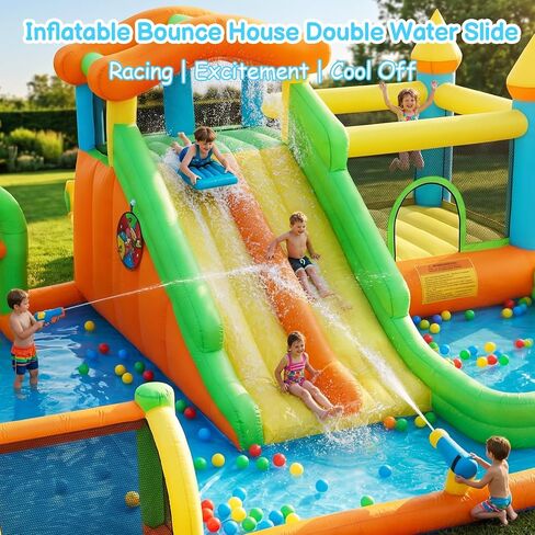 FOOING White Bounce House, Inflatable Bounce House with Air Blower, Jumping Castle Bounce House with Ball Pit for Party, Wedding, Backyard Easy to Set Up, Safe for Family in Kuwait