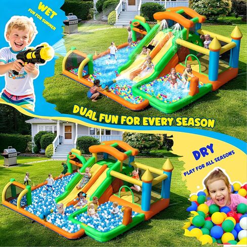 FOOING White Bounce House, Inflatable Bounce House with Air Blower, Jumping Castle Bounce House with Ball Pit for Party, Wedding, Backyard Easy to Set Up, Safe for Family in Kuwait