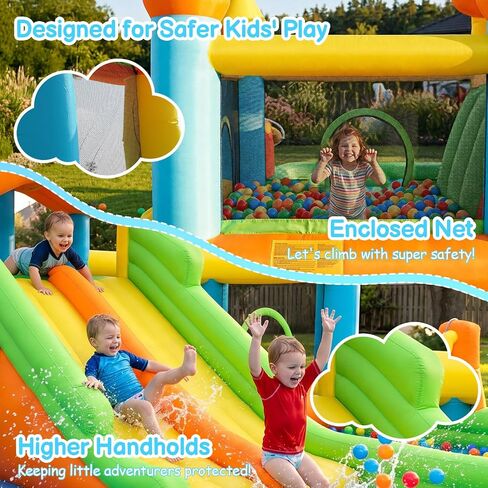 FOOING White Bounce House, Inflatable Bounce House with Air Blower, Jumping Castle Bounce House with Ball Pit for Party, Wedding, Backyard Easy to Set Up, Safe for Family in Kuwait