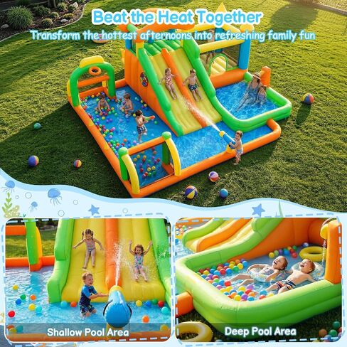 FOOING White Bounce House, Inflatable Bounce House with Air Blower, Jumping Castle Bounce House with Ball Pit for Party, Wedding, Backyard Easy to Set Up, Safe for Family in Kuwait
