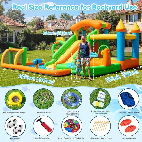 FOOING White Bounce House, Inflatable Bounce House with Air Blower, Jumping Castle Bounce House with Ball Pit for Party, Wedding, Backyard Easy to Set Up, Safe for Family in Kuwait