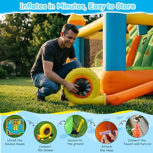 FOOING White Bounce House, Inflatable Bounce House with Air Blower, Jumping Castle Bounce House with Ball Pit for Party, Wedding, Backyard Easy to Set Up, Safe for Family in Kuwait