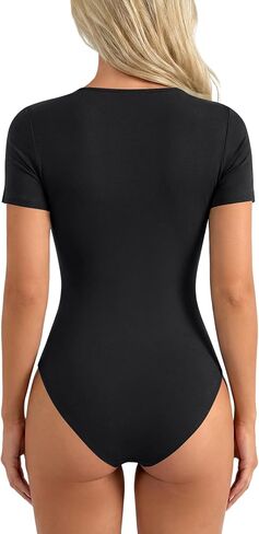 Rooscier Women's Lace Sheer Round Neck Short Sleeve Sexy Going Out Bodysuits in Kuwait