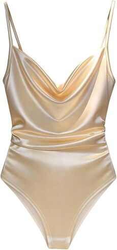 SHENHE Women's Cowl Neck Bodysuit Spaghetti Strap Ruched Draped Front Going Out Bodysuit in Kuwait