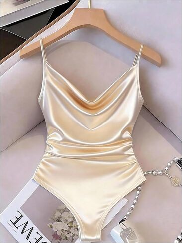 SHENHE Women's Cowl Neck Bodysuit Spaghetti Strap Ruched Draped Front Going Out Bodysuit in Kuwait