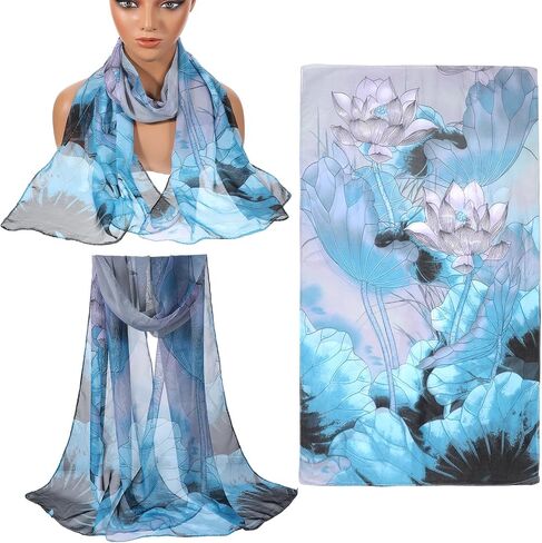 10 Pack Scarves for Women Lightweight Bulk, Chiffon Floral Print Shawls, Sheer Summer Head Scarves, Elegant Neck Wraps for All Seasons and Occasions (61 X 18.8 Inches) in Kuwait
