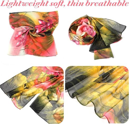 10 Pack Scarves for Women Lightweight Bulk, Chiffon Floral Print Shawls, Sheer Summer Head Scarves, Elegant Neck Wraps for All Seasons and Occasions (61 X 18.8 Inches) in Kuwait