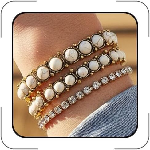 Western Bracelets for Women Stackable Turquoise Bracelet Rhinestone Elastic Bracelet Boho Western Country Cowgirl Jewelry Costume Accessories in Kuwait