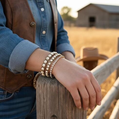 Western Bracelets for Women Stackable Turquoise Bracelet Rhinestone Elastic Bracelet Boho Western Country Cowgirl Jewelry Costume Accessories in Kuwait