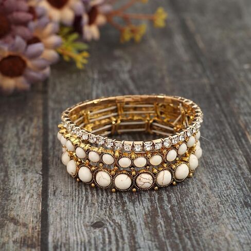 Western Bracelets for Women Stackable Turquoise Bracelet Rhinestone Elastic Bracelet Boho Western Country Cowgirl Jewelry Costume Accessories in Kuwait