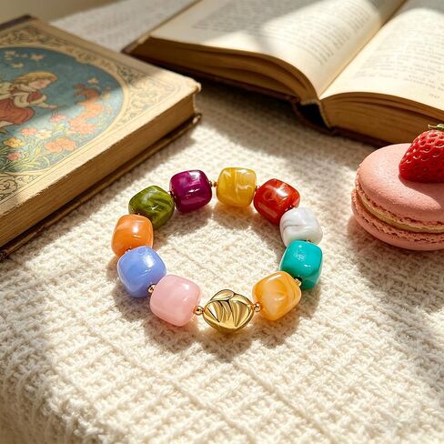 Large Colorful Beaded Bracelets for Women Chunky Boho Statement Bracelets Resin Beads Bracelets Stretch Summer Beach Jewelry in Saudi Arabia