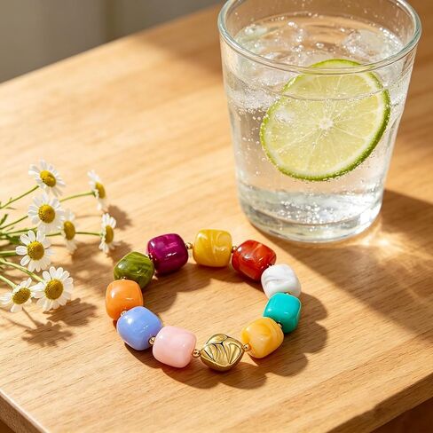 Large Colorful Beaded Bracelets for Women Chunky Boho Statement Bracelets Resin Beads Bracelets Stretch Summer Beach Jewelry in Saudi Arabia