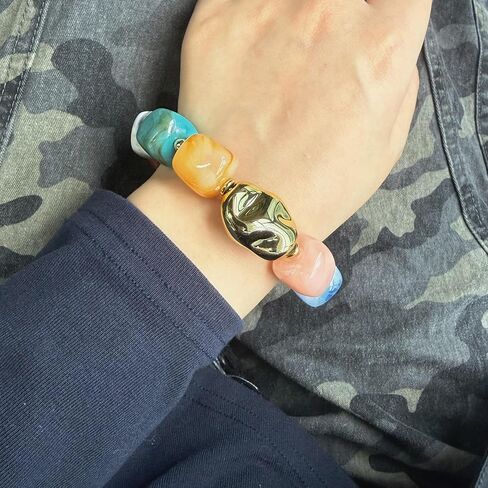 Large Colorful Beaded Bracelets for Women Chunky Boho Statement Bracelets Resin Beads Bracelets Stretch Summer Beach Jewelry in Saudi Arabia