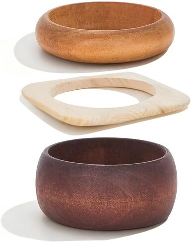 3 Pcs Natural Wood Bangle Bracelet for Women Boho Chunky Stackable Wooden Bangles Set,Wide Irregular Geometric Bangles Stack Jewelry Gift in Saudi Arabia