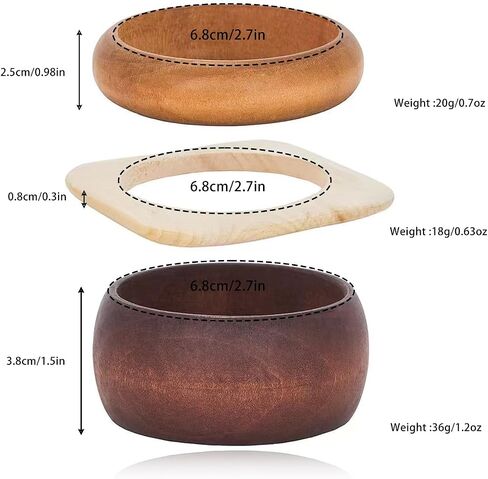 3 Pcs Natural Wood Bangle Bracelet for Women Boho Chunky Stackable Wooden Bangles Set,Wide Irregular Geometric Bangles Stack Jewelry Gift in Saudi Arabia