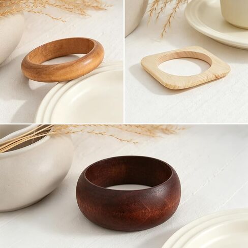 3 Pcs Natural Wood Bangle Bracelet for Women Boho Chunky Stackable Wooden Bangles Set,Wide Irregular Geometric Bangles Stack Jewelry Gift in Saudi Arabia