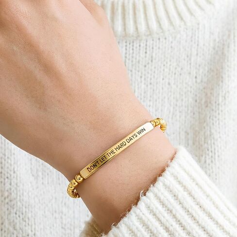 DONT LET THE HARD DAYS WIN Stainless Steel Beaded Bracelet for Women Inspirational Jewelry Gift in Kuwait