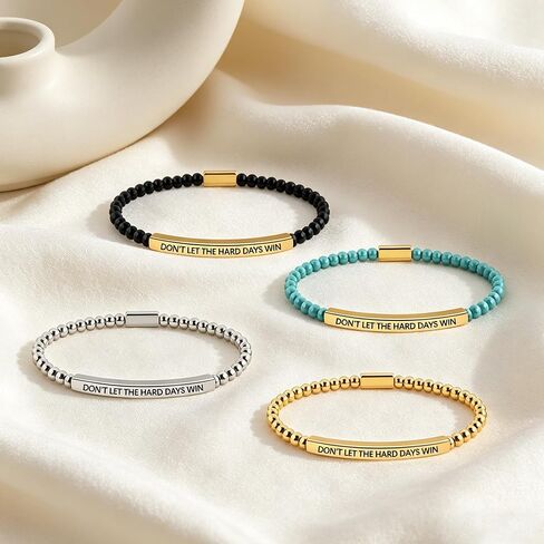 DONT LET THE HARD DAYS WIN Stainless Steel Beaded Bracelet for Women Inspirational Jewelry Gift in Kuwait