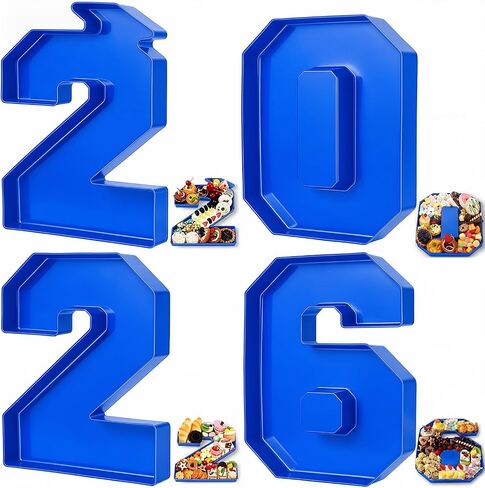 Tellingyou 4 Pcs 13.7" 2026 Charcuterie Numbers Fillable Graduation Disposable Mache Box Chocolate Candy Tray Grad Container Decoration(Blue,2026) in Kuwait