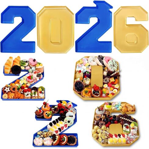 Tellingyou 4 Pcs 13.7" 2026 Charcuterie Numbers Fillable Graduation Disposable Mache Box Chocolate Candy Tray Grad Container Decoration(Blue,2026) in Kuwait
