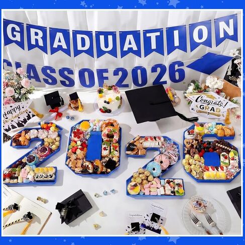 Tellingyou 4 Pcs 13.7" 2026 Charcuterie Numbers Fillable Graduation Disposable Mache Box Chocolate Candy Tray Grad Container Decoration(Blue,2026) in Kuwait