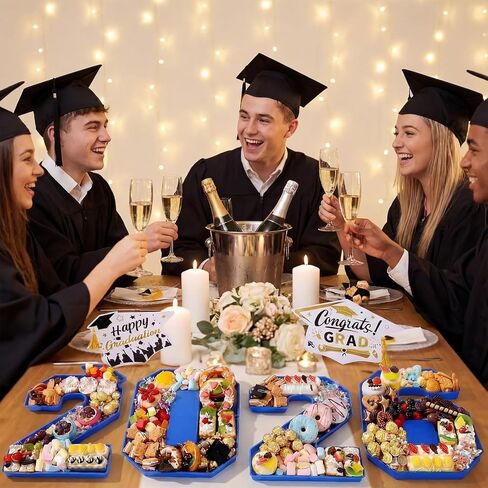 Tellingyou 4 Pcs 13.7" 2026 Charcuterie Numbers Fillable Graduation Disposable Mache Box Chocolate Candy Tray Grad Container Decoration(Blue,2026) in Kuwait