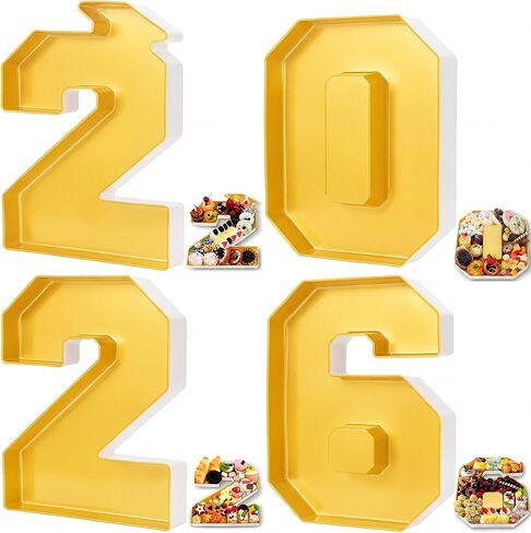Tellingyou 4 Pcs 13.7" 2026 Charcuterie Numbers Fillable Graduation Disposable Mache Box Chocolate Candy Tray Grad Container Decoration(Blue,2026) in Kuwait