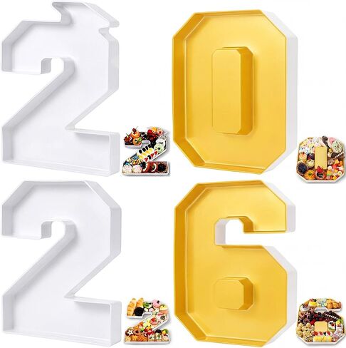 Tellingyou 4 Pcs 13.7" 2026 Charcuterie Numbers Fillable Graduation Disposable Mache Box Chocolate Candy Tray Grad Container Decoration(Blue,2026) in Kuwait
