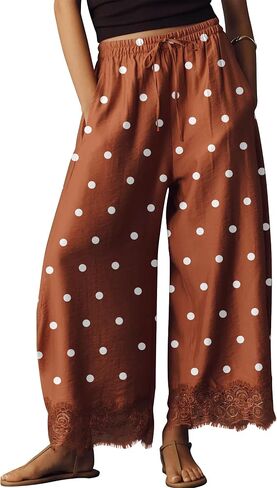 Lace Trim Wide Leg Pants for Women 2026 Spring Summer Cropped Lightweight Casual Pants Beach Vacation Outfits in Saudi Arabia