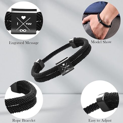 Fathers Day Gift, 2026 Graduation Gifts Bracelets for Men I Love You Gifts for Him Boyfriend Husband Adjustable Rope Bracelet for Men Dad Son Grandson Anniversary Birthday Jewelry Stocking Stuffers in Kuwait