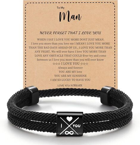 Fathers Day Gift, 2026 Graduation Gifts Bracelets for Men I Love You Gifts for Him Boyfriend Husband Adjustable Rope Bracelet for Men Dad Son Grandson Anniversary Birthday Jewelry Stocking Stuffers in Kuwait
