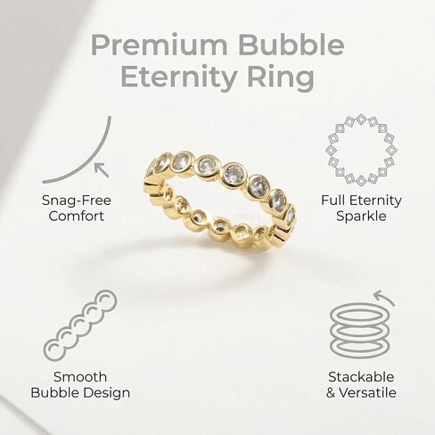 ORIGENCE 14K Gold Plated Full Eternity Band Ring for Women, Bezel-Set CZ Cubic Zirconia, Stackable Bubble Band, Promise Wedding Jewelry Gift, Size 7 in Saudi Arabia