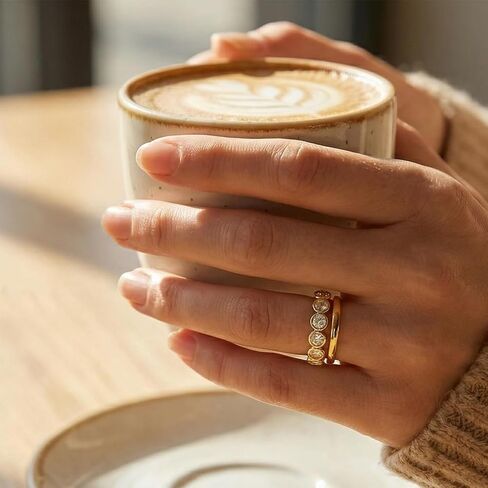 ORIGENCE 14K Gold Plated Full Eternity Band Ring for Women, Bezel-Set CZ Cubic Zirconia, Stackable Bubble Band, Promise Wedding Jewelry Gift, Size 7 in Saudi Arabia