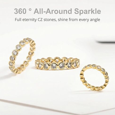 ORIGENCE 14K Gold Plated Full Eternity Band Ring for Women, Bezel-Set CZ Cubic Zirconia, Stackable Bubble Band, Promise Wedding Jewelry Gift, Size 7 in Saudi Arabia