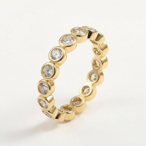 ORIGENCE 14K Gold Plated Full Eternity Band Ring for Women, Bezel-Set CZ Cubic Zirconia, Stackable Bubble Band, Promise Wedding Jewelry Gift, Size 7 in Saudi Arabia