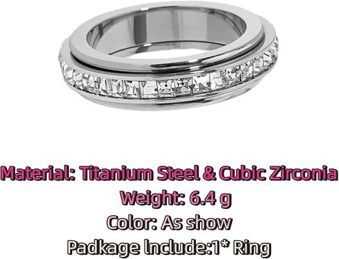 GAUEIOUR Anxiety Rings Titanium Steel Spinner Fidget Band Ring for Women Cubic Zirconia Relieving Anxiety Wedding Promise Lucky Statement Jewelry Sparkling Diamond Rotating Couple Ring (Size 7) in Saudi Arabia